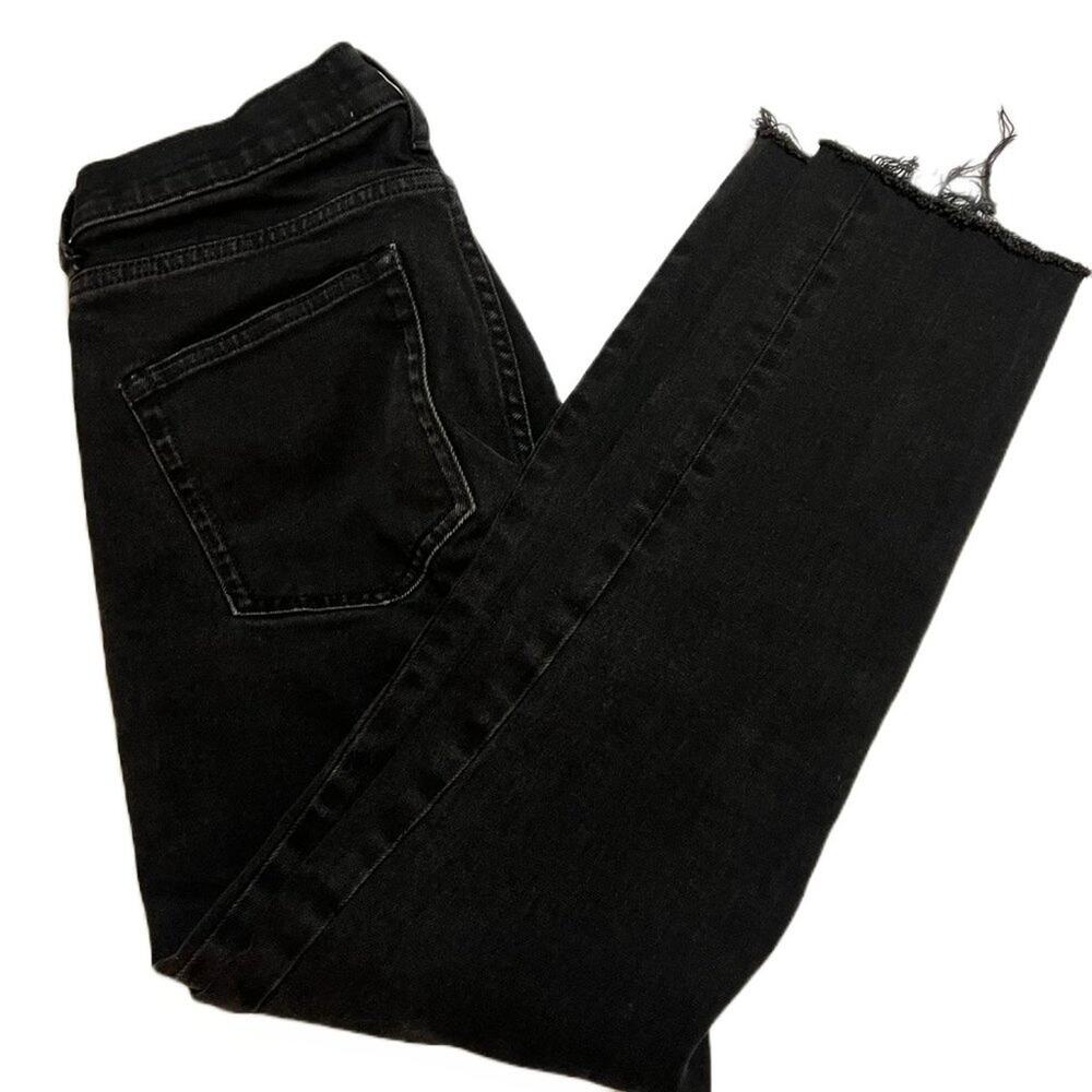Everlane Black Skinny Jeans Women’s Size 27 | Fray Hem Slit Ankle Denim Stretch